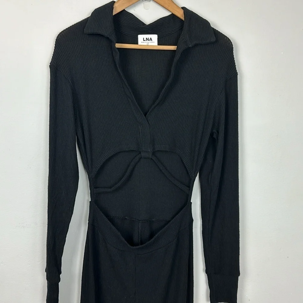 Free People LNA Emily Ribbed Jumpsuit Size Small Black